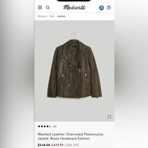 Madewell Women's Washed Leather Oversized Motorcycle Jacket:Brass Hardware Green